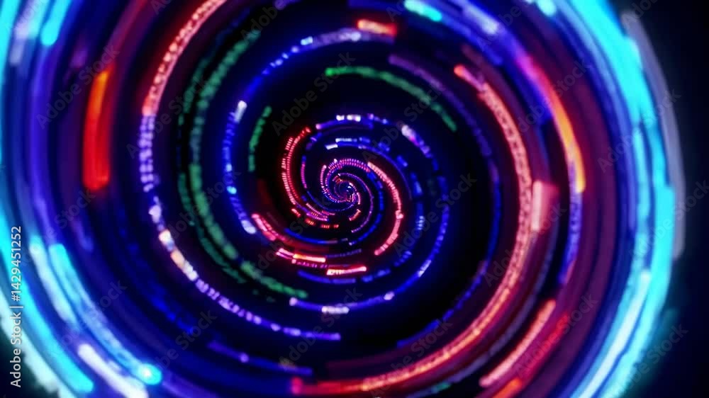 Dynamic neon spiral: mesmerizing vortex of vibrant light patterns in motion Dynamic neon spiral: mesmerizing vortex of vibrant light patterns in motion