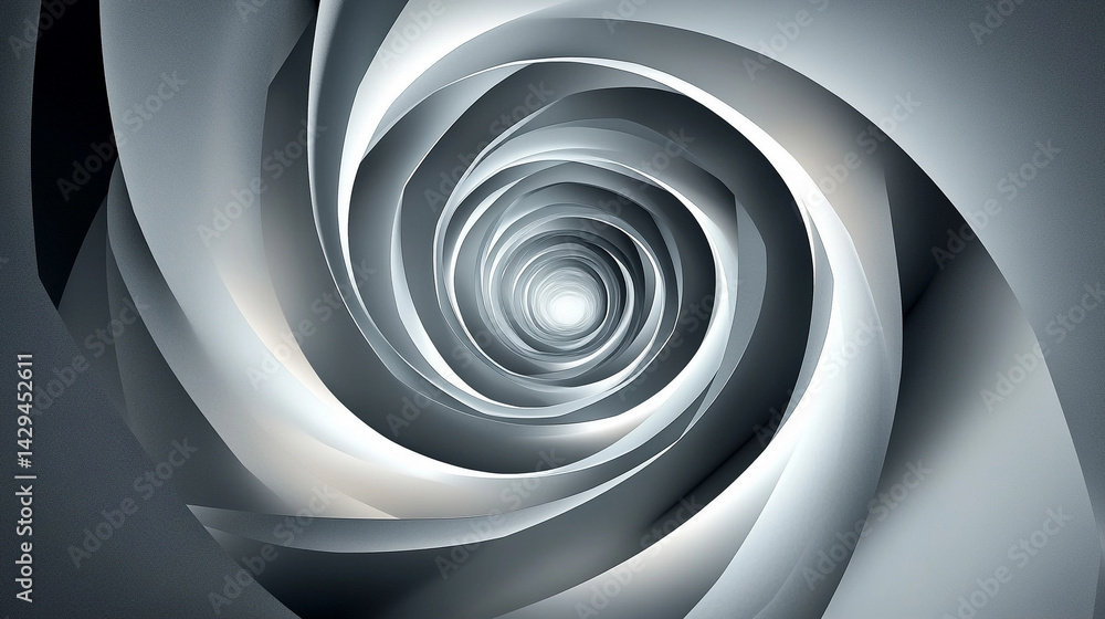 Grey and white abstract background with layered paper elements and subtle shine symbolizing clarity elegance simplicity balance and the layering of ideas or structured thought