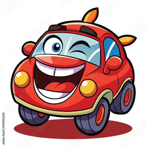 Cheerful cartoon car with a happy expression