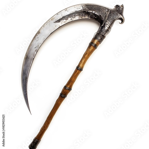 Ornate Scythe with Isolated White Background.