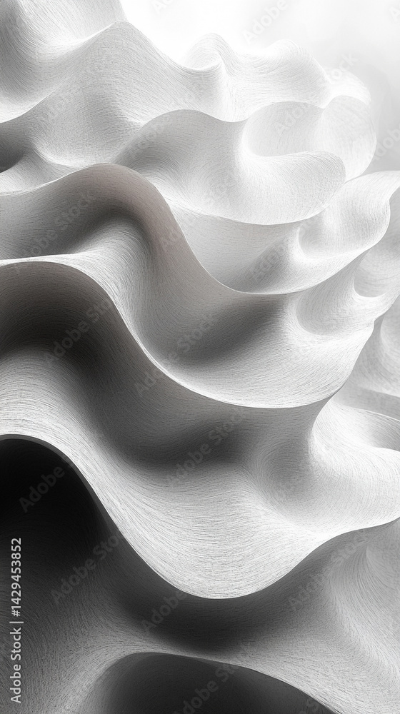 Grey and white abstract background with layered paper elements and subtle shine symbolizing clarity elegance simplicity balance and the layering of ideas or structured thought