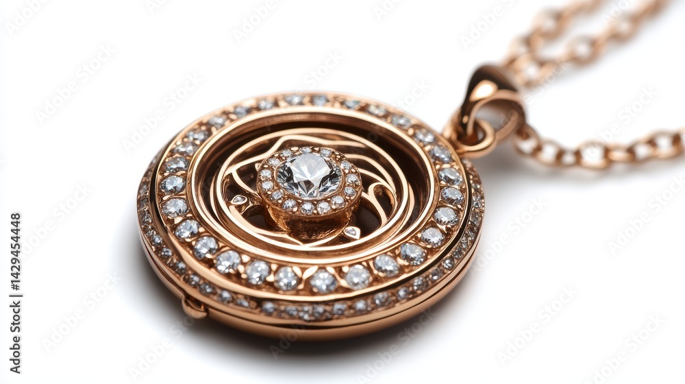 Diamond-studded locket with hidden compartment, isolated on white background Diamond-studded locket with hidden compartment, isolated on white background