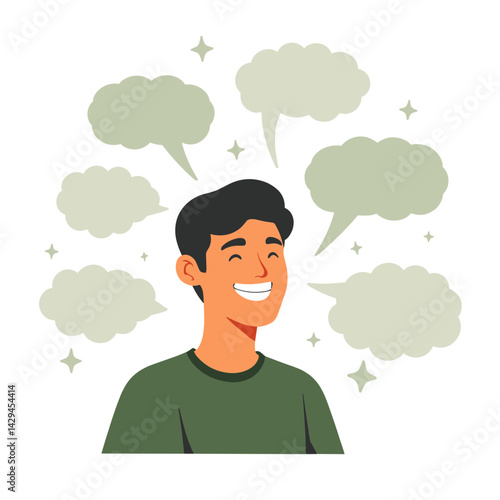 Smiling man expressing thoughts in a joyful atmosphere  