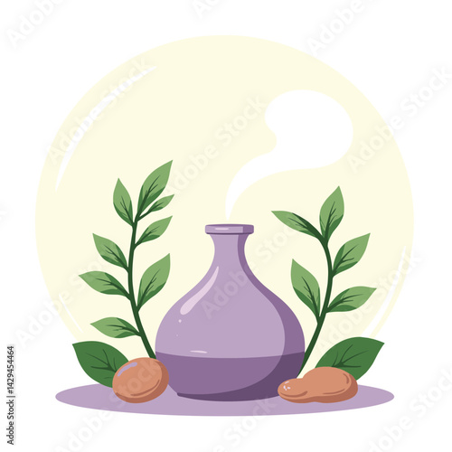 Herbal potion with leaves and stones in a calming background  