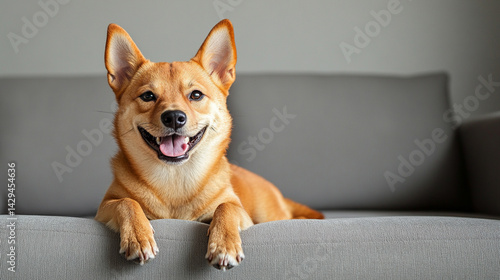 Happy smiling Shiba Inu dog isolated on a clean background symbolizes joy loyalty and the spirited nature of Japanese culture ideal for concepts of positivity independence and friendly energy

