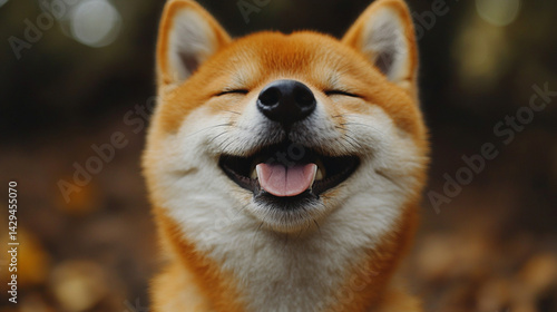 Obraz na płótnie Happy smiling Shiba Inu dog isolated on a clean background symbolizes joy loyalty and the spirited nature of Japanese culture ideal for concepts of positivity independence and friendly energy
w salonie