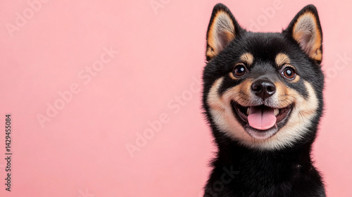 Obraz na płótnie Happy smiling Shiba Inu dog isolated on a clean background symbolizes joy loyalty and the spirited nature of Japanese culture ideal for concepts of positivity independence and friendly energy
w salonie