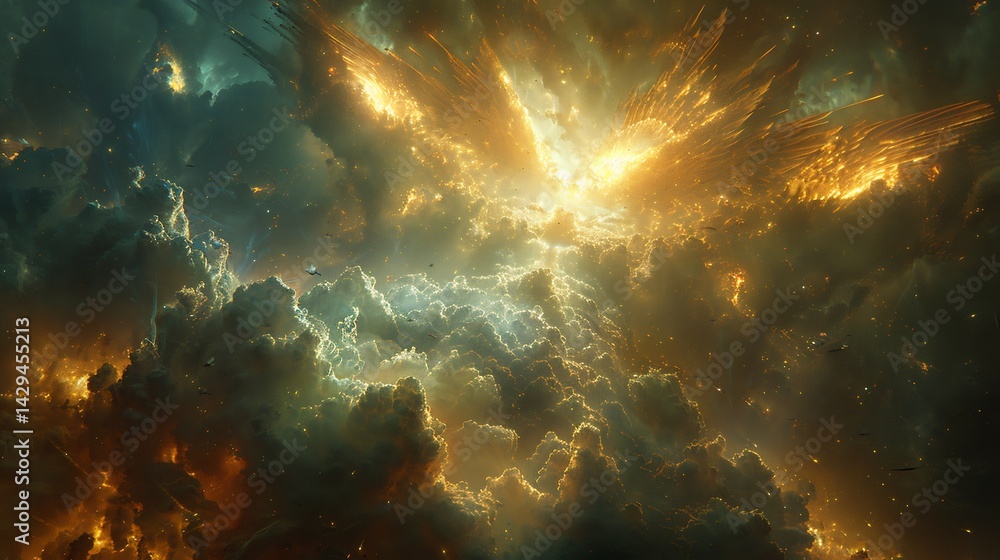 Fototapeta premium Infographic Book of Enoch blending futuristic elements noncanonical religious texts and Pseudepigrapha highlighting fallen angels and Nephilim in a hyper realistic style with space for annotations