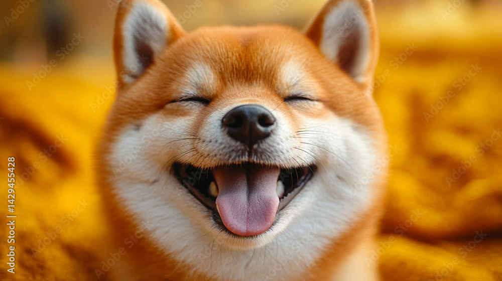 Happy smiling Shiba Inu dog isolated on a clean background symbolizes joy loyalty and the spirited nature of Japanese culture ideal for concepts of positivity independence and friendly energy