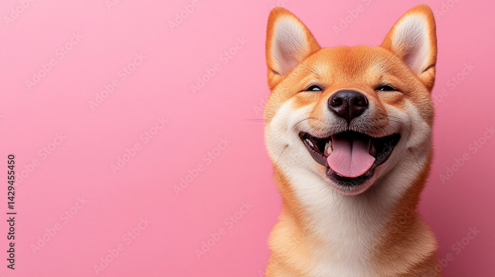 Happy smiling Shiba Inu dog isolated on a clean background symbolizes joy loyalty and the spirited nature of Japanese culture ideal for concepts of positivity independence and friendly energy