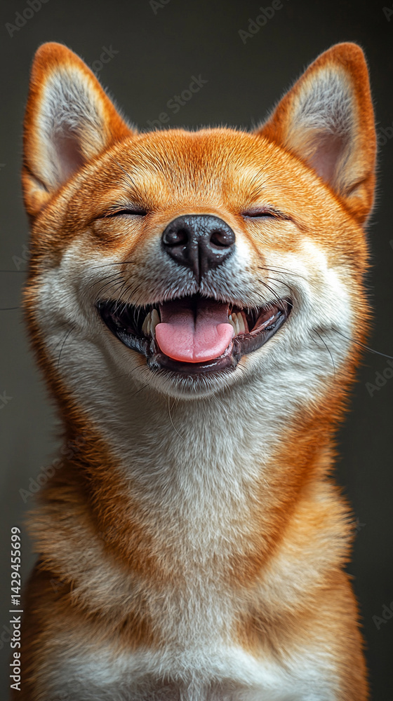 Happy smiling Shiba Inu dog isolated on a clean background symbolizes joy loyalty and the spirited nature of Japanese culture ideal for concepts of positivity independence and friendly energy