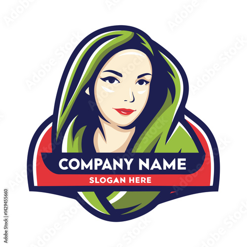 Female beauty logo with green hair and eye patches
