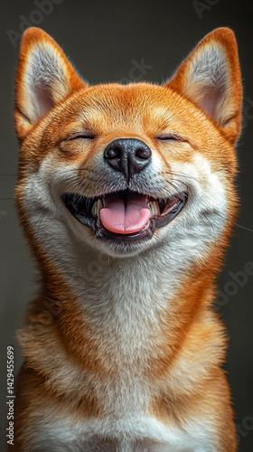 Obraz na płótnie Happy smiling Shiba Inu dog isolated on a clean background symbolizes joy loyalty and the spirited nature of Japanese culture ideal for concepts of positivity independence and friendly energy
w salonie
