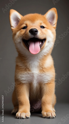 Obraz na płótnie Happy smiling Shiba Inu dog isolated on a clean background symbolizes joy loyalty and the spirited nature of Japanese culture ideal for concepts of positivity independence and friendly energy
w salonie