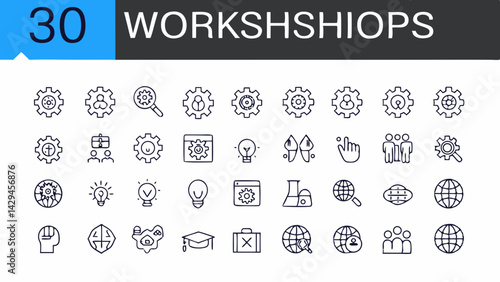 Collection of outline icons representing business concepts and various other symbolic representations created with generated ai