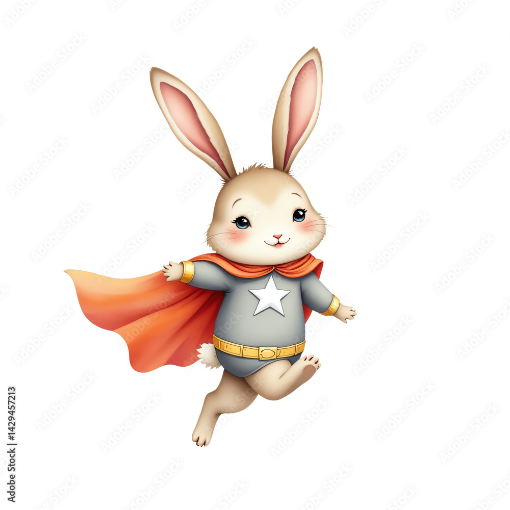 Obraz premium Superhero rabbit character, white isolate background