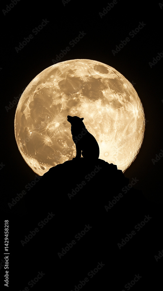 Majestic wolf silhouetted against a glowing full moon in a starry night sky symbolizes strength independence mystery and the primal connection between nature instinct and the wild unknown