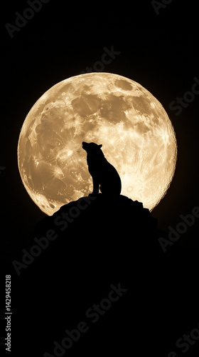 Obraz na płótnie Majestic wolf silhouetted against a glowing full moon in a starry night sky symbolizes strength independence mystery and the primal connection between nature instinct and the wild unknown
w salonie