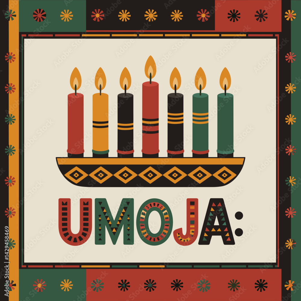 Kwanzaa Unity Card with Kinara and Umoja Theme Kwanzaa Unity Card with Kinara and Umoja Theme