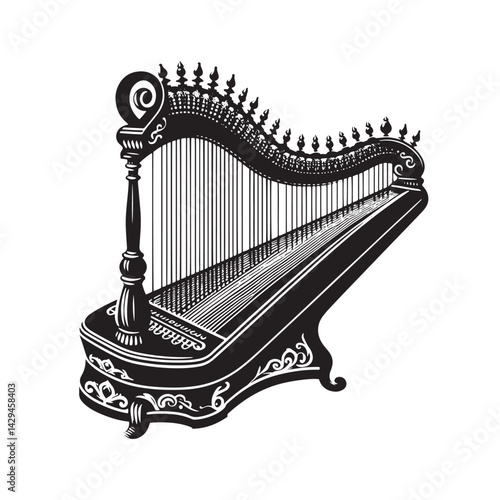 Strings of Harmony: A Beautiful Collection of Zither Vector Silhouettes Showcasing the Elegant Shape, Rich Sound, and Cultural Significance of This Timeless String Instrument.