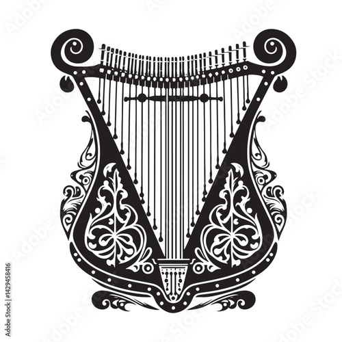 Strings of Harmony: A Beautiful Collection of Zither Vector Silhouettes Showcasing the Elegant Shape, Rich Sound, and Cultural Significance of This Timeless String Instrument.