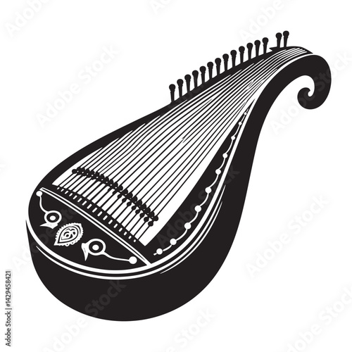 Strings of Harmony: A Beautiful Collection of Zither Vector Silhouettes Showcasing the Elegant Shape, Rich Sound, and Cultural Significance of This Timeless String Instrument.
