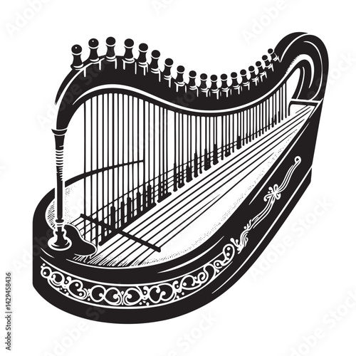 Strings of Harmony: A Beautiful Collection of Zither Vector Silhouettes Showcasing the Elegant Shape, Rich Sound, and Cultural Significance of This Timeless String Instrument.