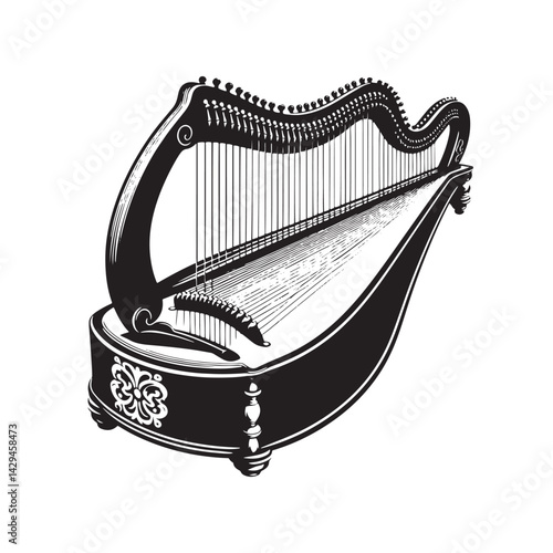 Strings of Harmony: A Beautiful Collection of Zither Vector Silhouettes Showcasing the Elegant Shape, Rich Sound, and Cultural Significance of This Timeless String Instrument.