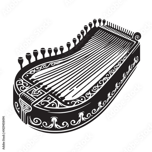 Strings of Harmony: A Beautiful Collection of Zither Vector Silhouettes Showcasing the Elegant Shape, Rich Sound, and Cultural Significance of This Timeless String Instrument.