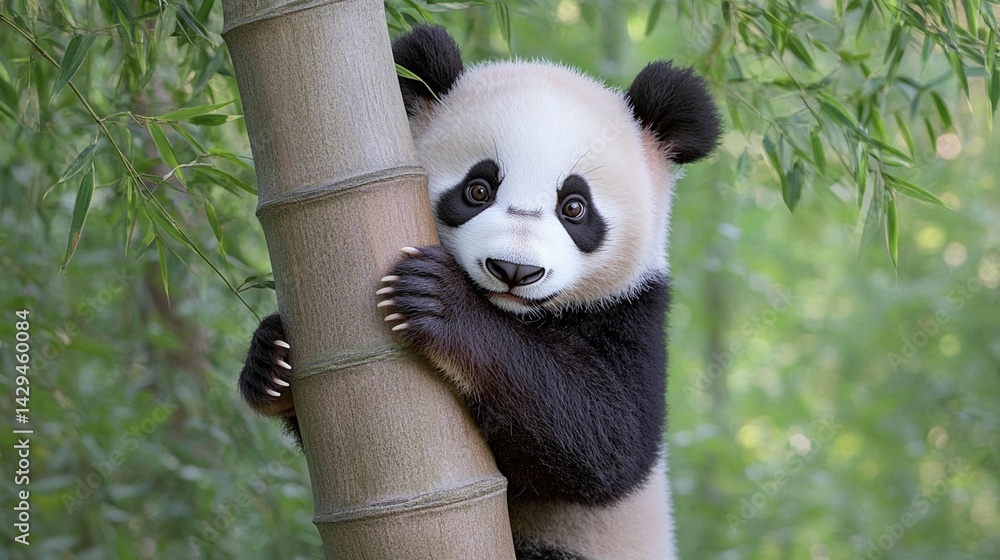 Obraz premium Playful giant panda climbing tree nature wildlife photography