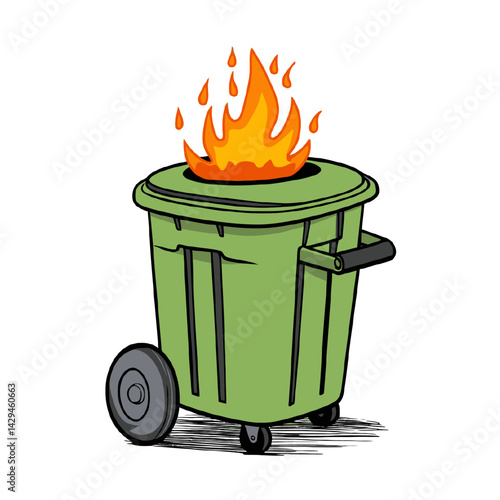 Fiery green garbage bin vector tustratien