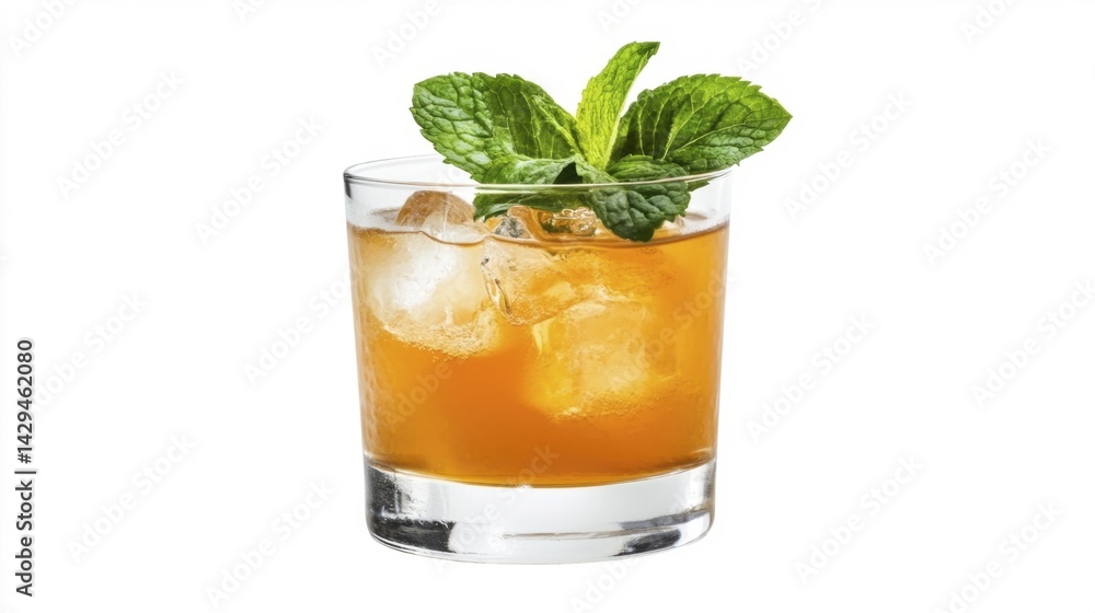 Mint Julep Cocktail with Ice and Mint Leaves Isolated on White Background. Generative AI Mint Julep Cocktail with Ice and Mint Leaves Isolated on White Background. Generative AI