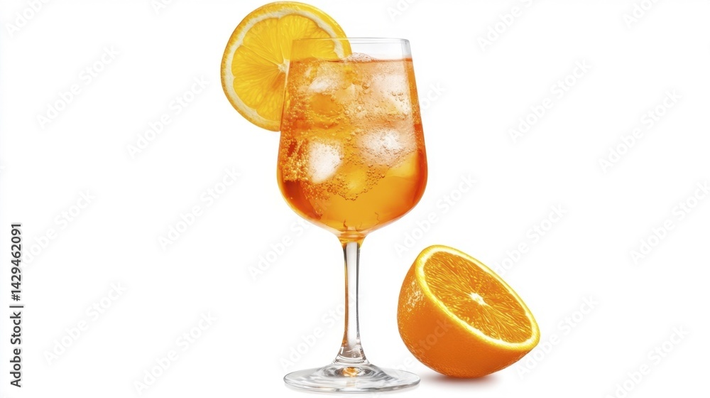Aperol Spritz cocktail isolated on white background. Generative AI Aperol Spritz cocktail isolated on white background. Generative AI