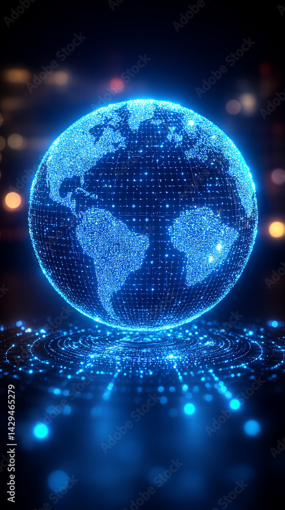 Planet Earth wears large headphones against a blurred blank background symbolizing global streaming connectivity digital harmony and the universal reach of media in the modern digital age