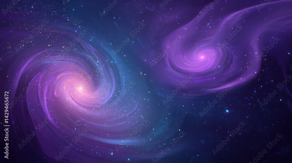 Fototapeta premium Ethereal galaxy illustration of swirling nebulae, cosmic wonder concept. Perfect for science, astronomy, and spiritual themes. in flat design style