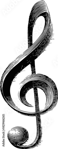 Black and white sketch of a treble clef symbol with artistic lines in sketch style. Vector illustration
