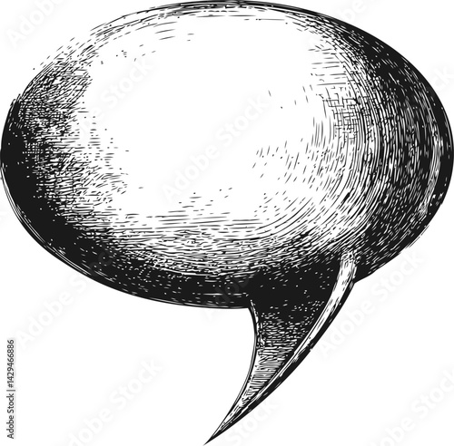 Engraved black and white speech bubble with detailed texture. Vector illustration
