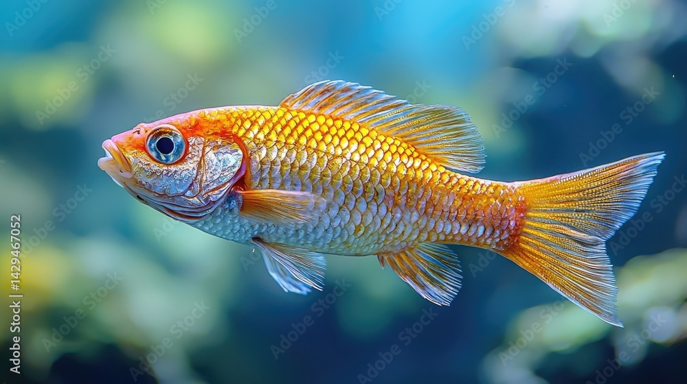 Orange and Yellow Fish Swimming Underwater in Blue Water Orange and Yellow Fish Swimming Underwater in Blue Water