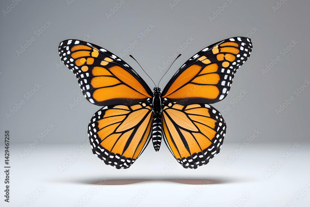 Obraz premium Monarch Butterfly in Flight Isolated on White: Vibrant Insect for Nature and Wildlife Imagery beautiful international buterfly day fly pic.