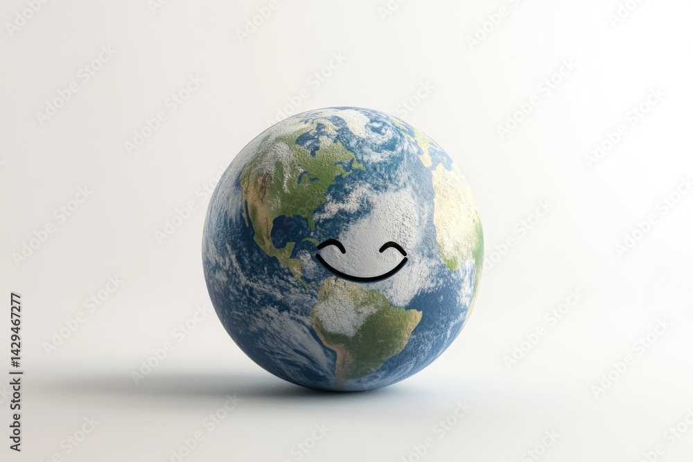 Smiling Earth globe, a happy planet concept representing environmental care and global sustainability. Smiling Earth globe, a happy planet concept representing environmental care and global sustainability.