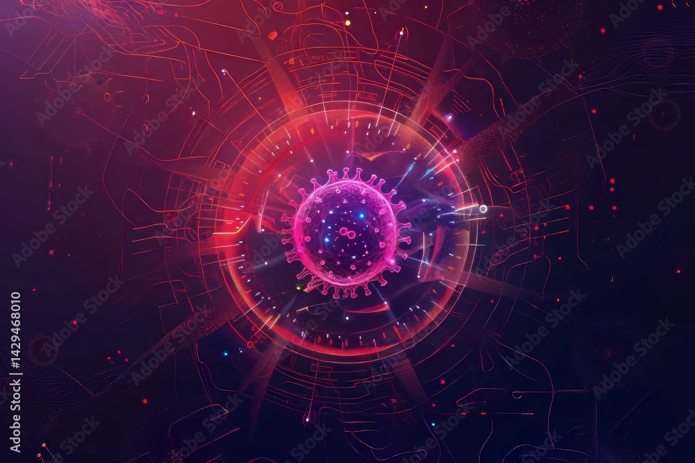 Obraz premium Abstract digital virus representation with futuristic tech elements