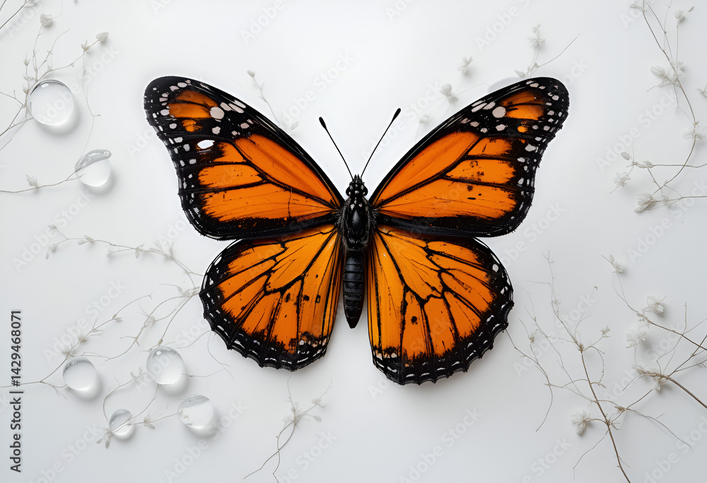 Obraz premium Monarch Butterfly in Flight Isolated on White: Vibrant Insect for Nature and Wildlife Imagery beautiful international buterfly day fly pic.