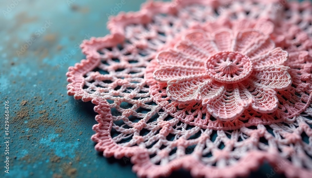 Obraz premium Intricate floral lace doily, delicate netting , mesh, craft, background