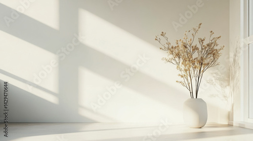 Obraz na płótnie Elegant vase with dried flowers casting soft shadows in a sunlit room w salonie