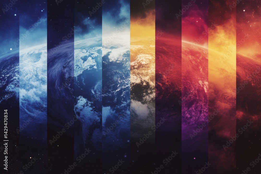 Earth in striking color spectrums divided by vertical panels Earth in striking color spectrums divided by vertical panels