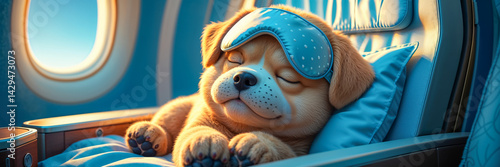 Obraz na płótnie cute cartoon dog sleeps with sleep mask on plane w salonie