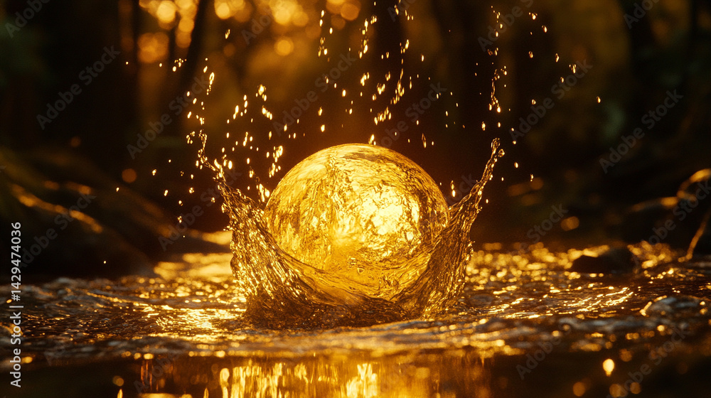 A dynamic splash of water forming a perfect sphere floats in bright light against a white background symbolizing purity energy life renewal and the uncontainable force of nature
