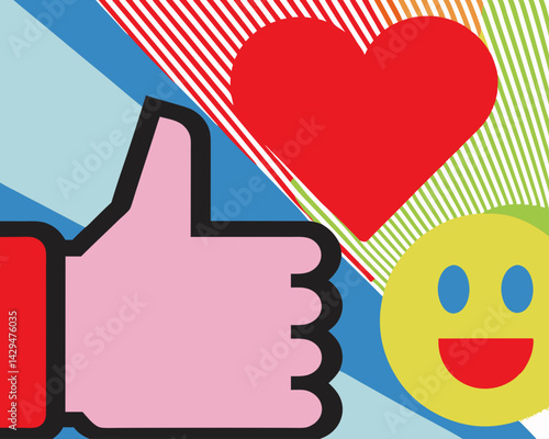 Social media reaction icons expressing love and happiness  