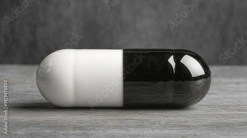 Obraz na płótnie White and black pills on a neutral surface symbolize the inner conflict between truth and illusion belief and reality right and wrong with a blurred caption space inviting personal interpretation
w salonie