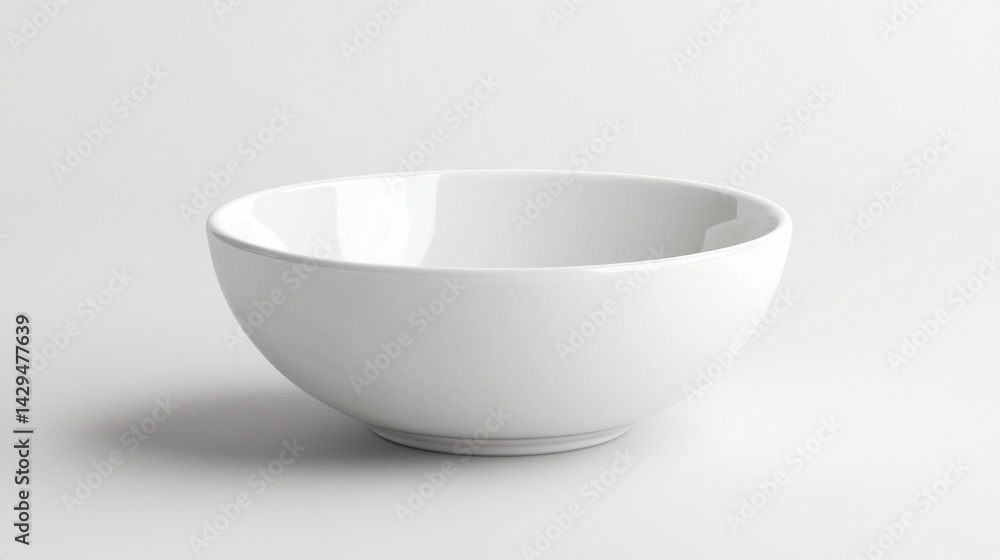 White shiny porcelain bowl placed on a clean white surface symbolizes purity simplicity and modern minimalism perfect for product mockups culinary branding or lifestyle presentation